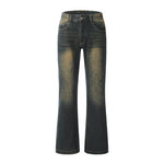 Washed Yellow Denim Bootcut Jeans Pants Men