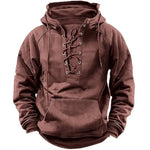 Men's Outdoor Retro Lace-up Hooded Long-sleeved T-shirt Casual Pullover top sweatshirt