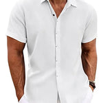 Men's Solid Color Loose Linen Short-sleeved shirt