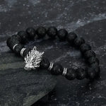 Asgard Crafted Grey Wolf Head And Lava Stone Bracelet