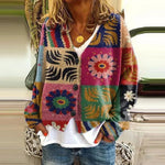 New Christmas Abstract Flowers Printing Sweater Fashion Casual Short Cardigan Coat Womens Clothing