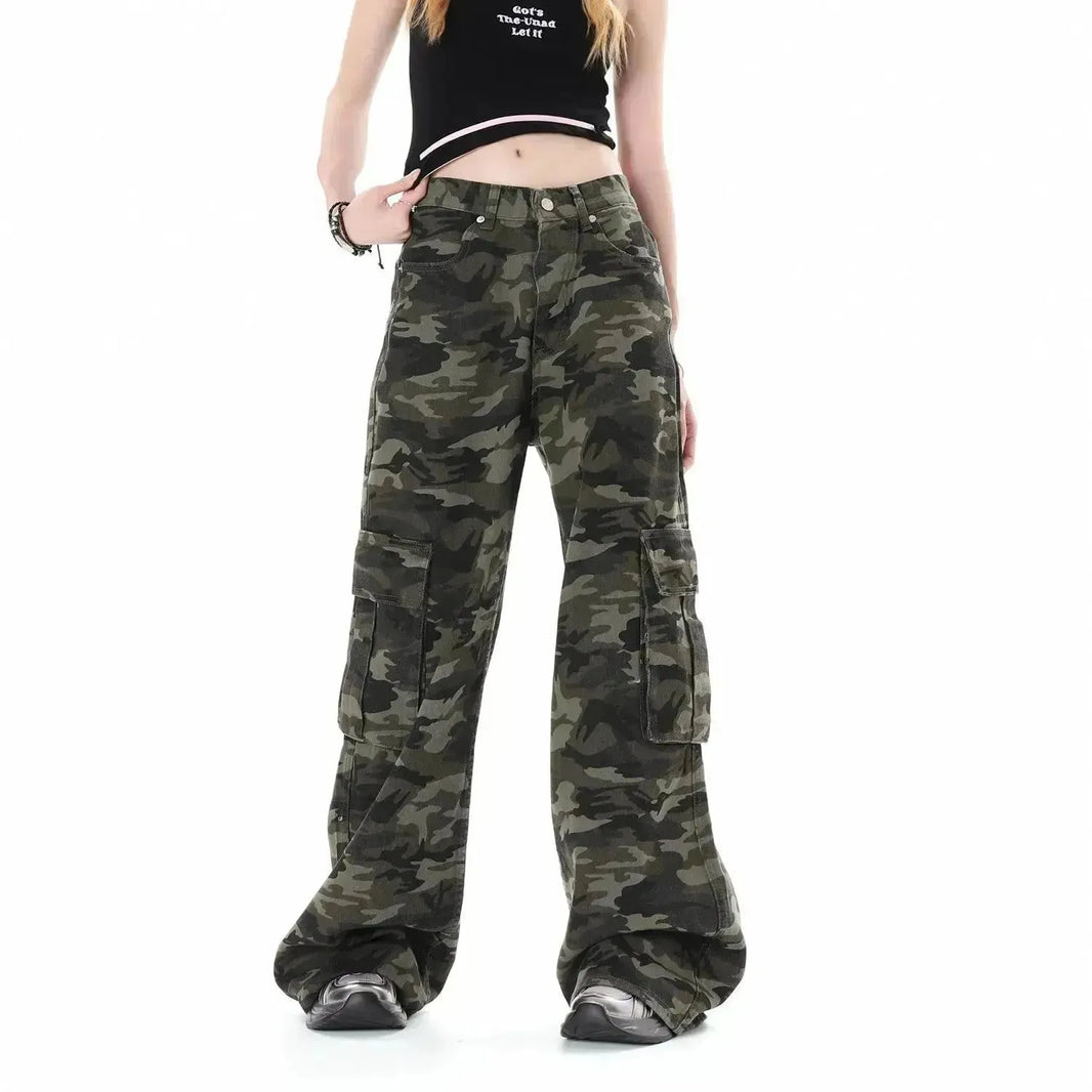 Camouflage multiscaio da lavoro tascabile jeans larghi pantalone per uomini e donne pigro high street dritte tube