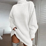 Winter Solid Knitted turtleneck sweater dress Mini