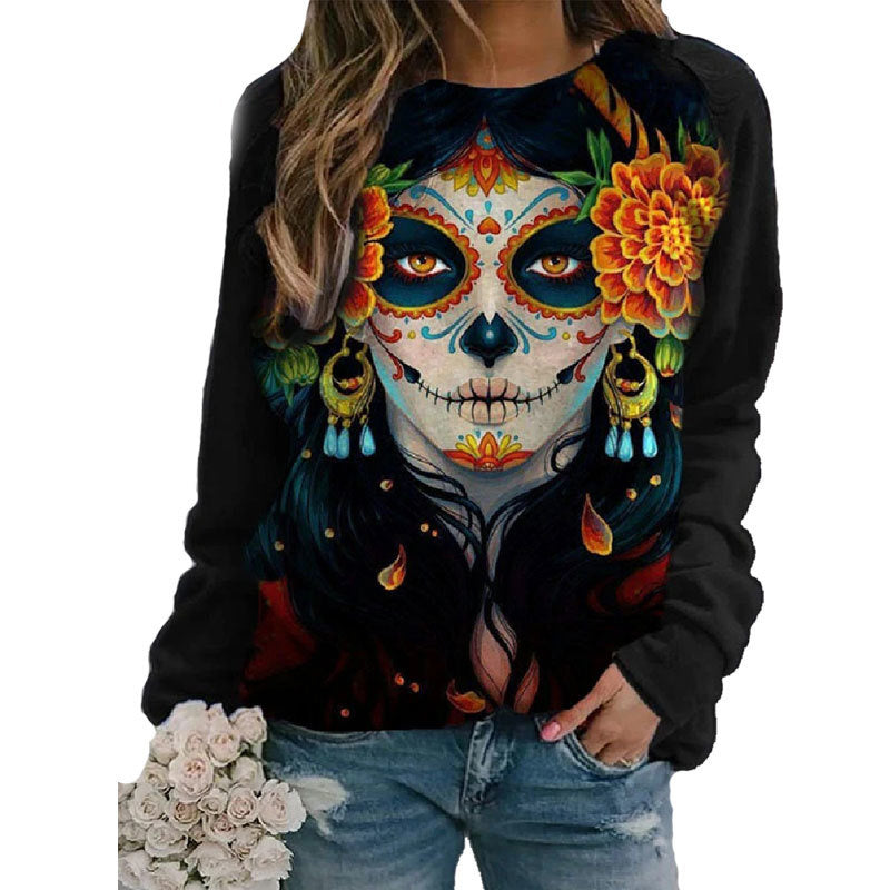 Women Halloween print sweatshirt Long sleeved Casual top Winter top