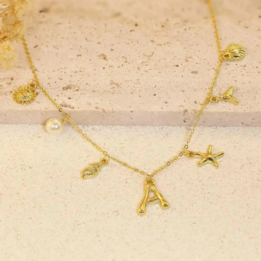 26 Bamboo Letter Necklace Starfish Shell Necklace for Women - EX-STOCK CANADA