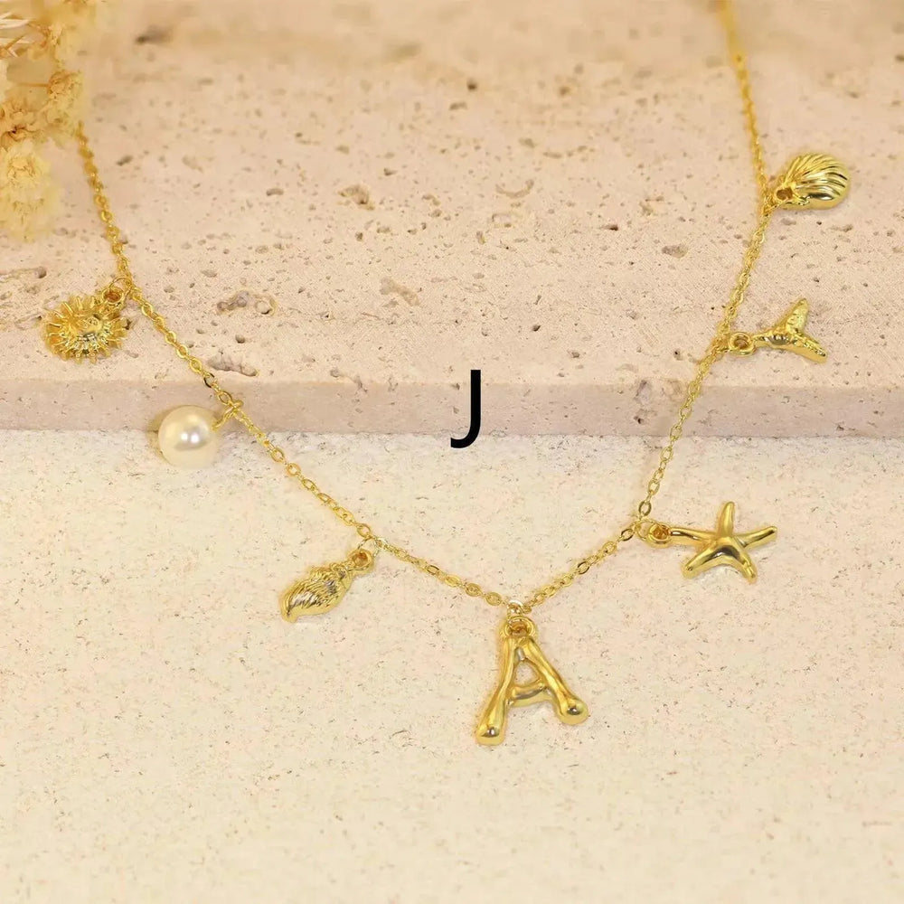 26 Bamboo Letter Necklace Starfish Shell Necklace for Women - EX-STOCK CANADA