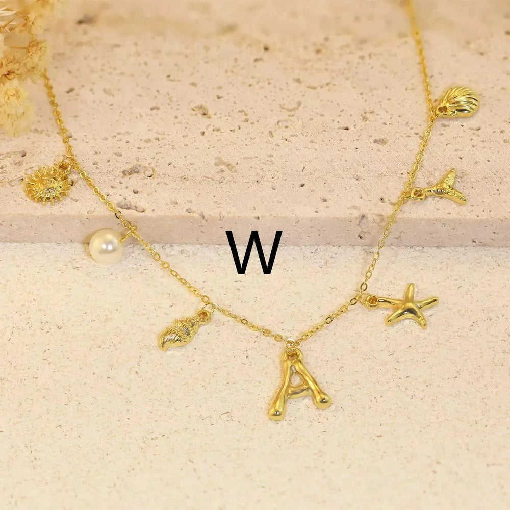 26 Bamboo Letter Necklace Starfish Shell Necklace for Women - EX-STOCK CANADA