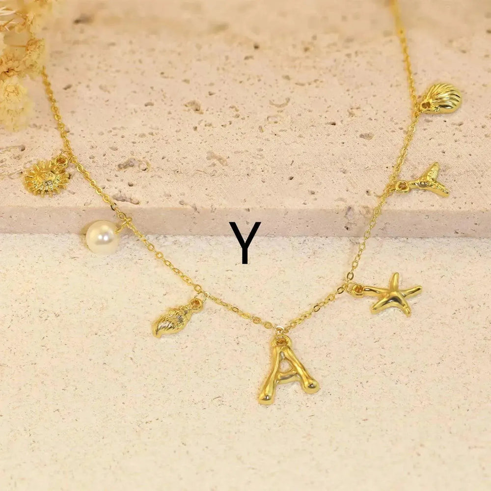 26 Bamboo Letter Necklace Starfish Shell Necklace for Women - EX-STOCK CANADA