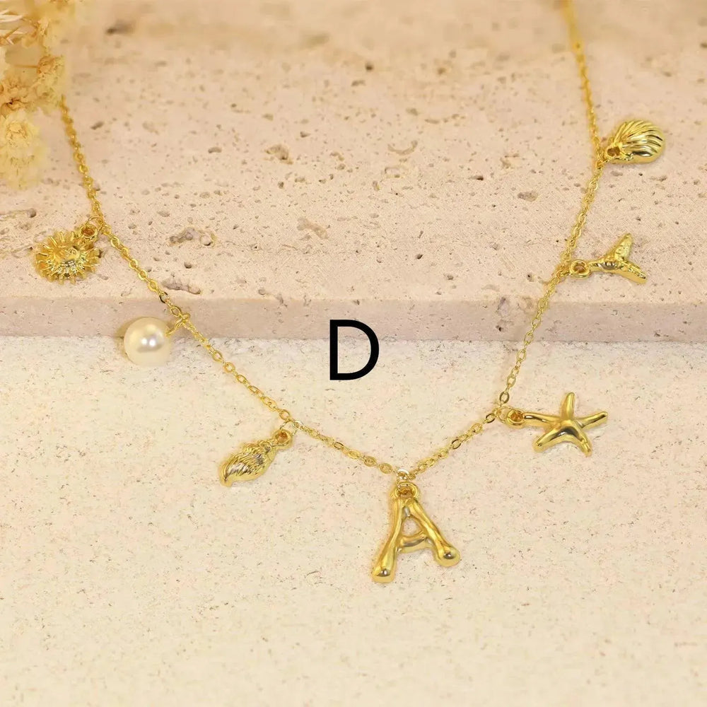 26 Bamboo Letter Necklace Starfish Shell Necklace for Women - EX-STOCK CANADA