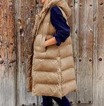 Pure Color Hooded Long Cotton Quilted Puffer Vest Casual