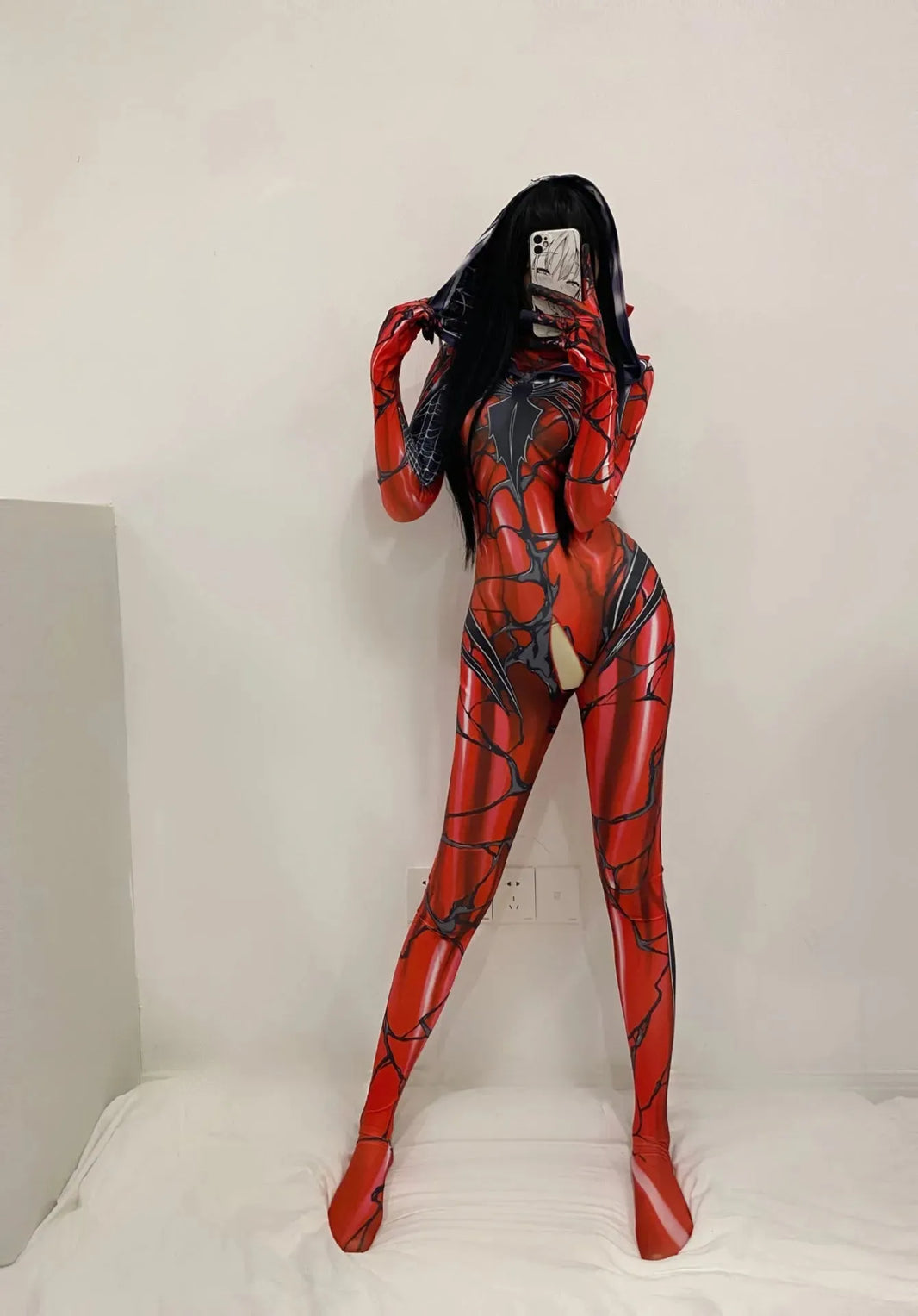 Halloween Cosplay -Kostümin weiblicher Reißverschluss Schritt sexy Dessous BodySuit Spider Man Kostüm