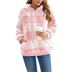 Casual Thick Fleece Plush half zip Plaid Hoodie Pullover top for women