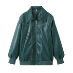 Oversized Fashion Zip-up Lapel Leather Jacket for women