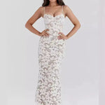 Women White Lace Wedding Dinner Party Cocktail Bodycon Spaghetti Strap Split Long Dress