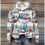 Print Christmas Holiday Casual Hoodie Sweater Pullover