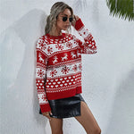 Elk Autumn And Winter New Knitted Round Neck Women's Christmas Snowflake Pullover Women's Sweater