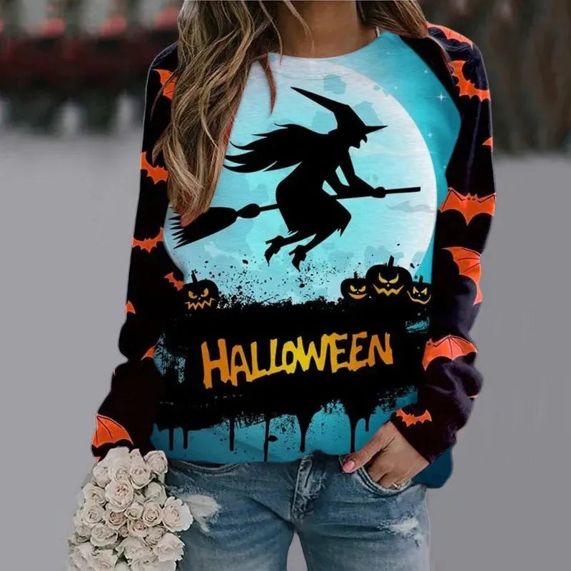 Halloween dessin animé sweat-shirt sweat à manches longues Tops Femmes