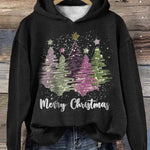 Round Neck Hooded Long Sleeve Four Christmas Trees Loose Sweater