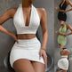 2pcs Dress Suits For Women Halter Lace-up Hip Top And Pleated Hip-covering Skirt - EX-STOCK CANADA