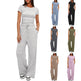2pcs Solid Color Casual Sports Suit Short-sleeved Top And High-waisted Drawstring Wide-leg Pants Summer Fashion Set For Womens Clothing - EX-STOCK CANADA
