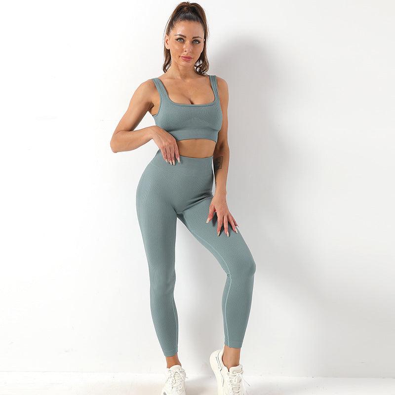 2pcs Thread Yoga Suit Seamless Bra And Butt Lifting High Waist Leggings Set For Women Sports Fitness Yoga Pants Sportswear Outfits Clothing - EX-STOCK CANADA