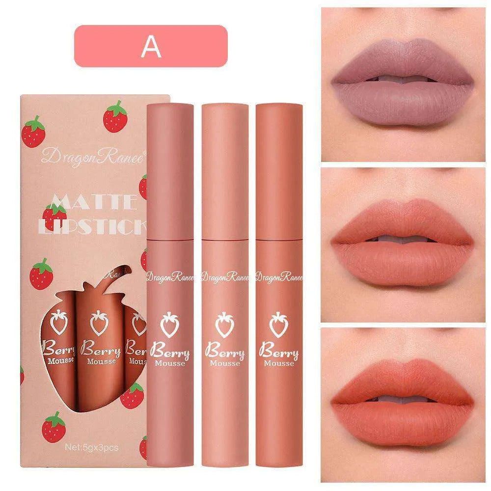 3 Strawberry Set Box Velvet Mist Matte Lip Glaze Lipstick - EX-STOCK CANADA