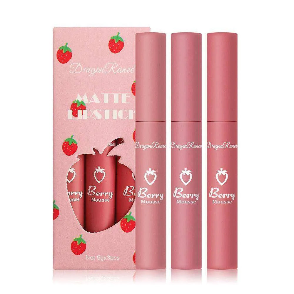 3 Strawberry Set Box Velvet Mist Matte Lip Glaze Lipstick - EX-STOCK CANADA