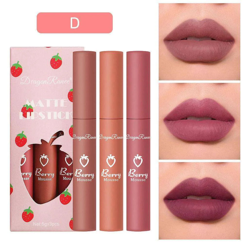 3 Strawberry Set Box Velvet Mist Matte Lip Glaze Lipstick - EX-STOCK CANADA