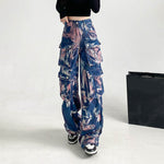 New Tie-dye Cargo Trousers With Pockets Y2K Fashion High Waist Loose Wide Leg Pants Spring And Autumn