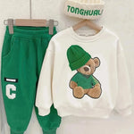 Children Cartoon Hat Bear Long-sleeved Trousers Two-piece Set for Kids