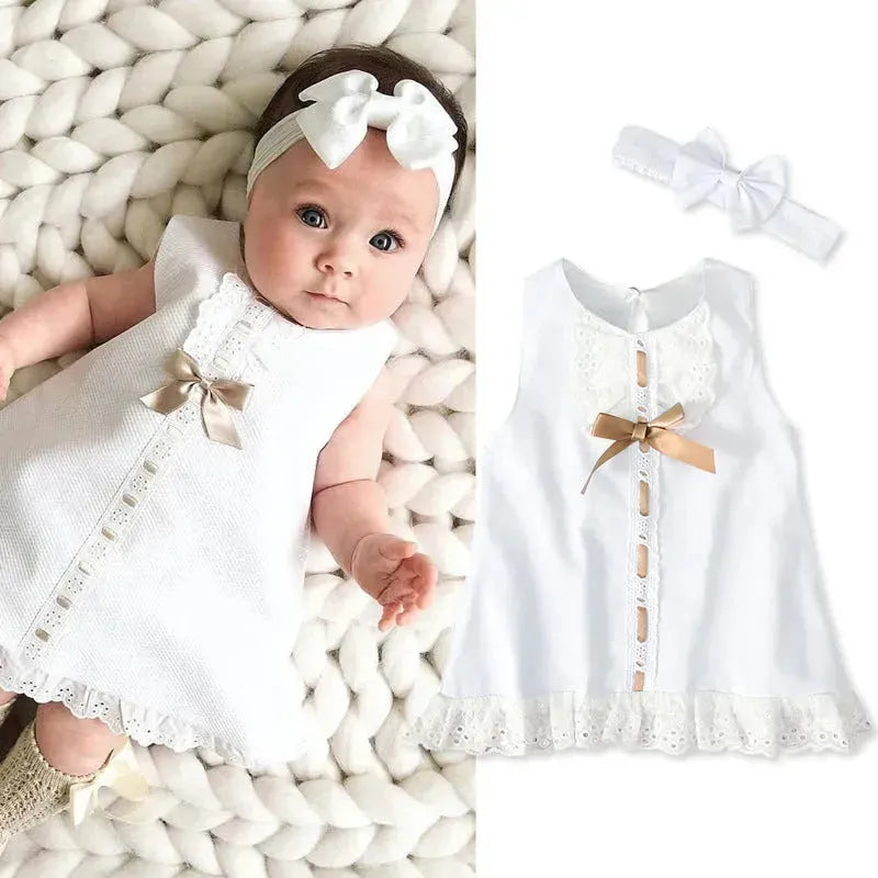 Mädchen Baby ärmellose Bogenrock Kleid Taufkleid Baby Mädchen Kleid Taufkleid Kleid