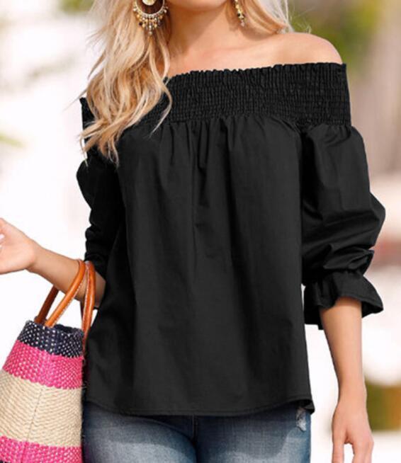 Off Shoulder Tops Spring Summer Strapless Women Blouse Bowknot Slash Neck Shirts Casual Loose Blusas Plus Size