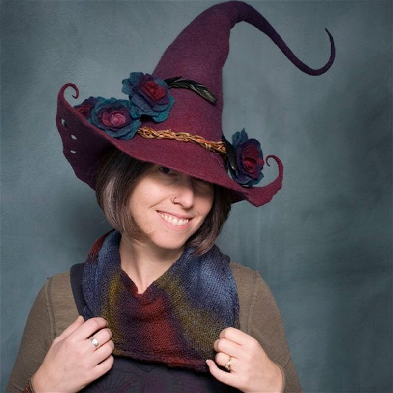 Women Modern Felt Witch Hat Costume Pointed Wool Felt Halloween Party Hats Witch Hat Warm Autumn Winter  Cosplay Props