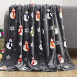 Christmas Elk Snowman Santa Claus Print Blanket Winter Double-sided Flannel Blanket For Sofa Sleeping Shawl