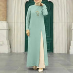 Muslim Women Plain Split Long sleeve Abaya Dress