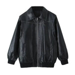 Oversized Fashion Zip-up Lapel Leather Jacket for women