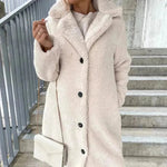 Compre la solapa de manga larga de las mujeres Feece Sherpa Button Long Winter Overcoat