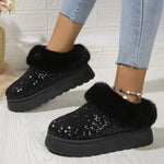 Fashion Sequined Autumn and Winter Fleece Lined Plush indoor outdoor slippers