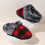 Winter Warm Plaid Plush Slippers Home Indoor Non-slip Bedroom Floor Soft Fuzzy Slipper For Couple Fashion Solid House Shoes