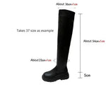 Boots altos de la rodilla gruesa para mujeres Tacón grueso botas largas negras botas de caballero de cuero zapatos de invierno