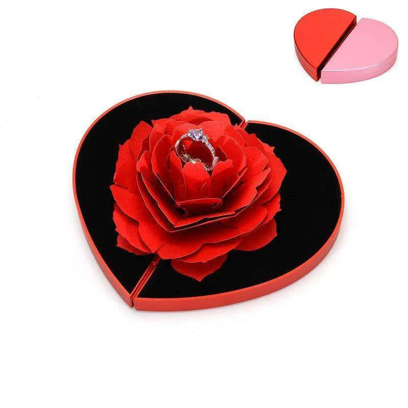 3D Love Box Heart-shaped Rose Flower Rotating Ring Box Valentines Day Gift - EX-STOCK CANADA