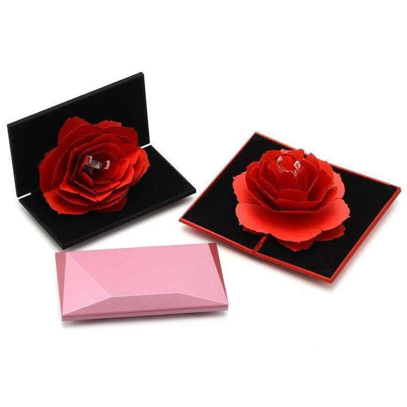 3D Love Box Heart-shaped Rose Flower Rotating Ring Box Valentines Day Gift - EX-STOCK CANADA