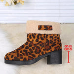 Nuevas botas de leopardo de leopardo plegable Boots invernal de tacones cuadrados de vellón grueso para mujeres zapatos de algodón redondos