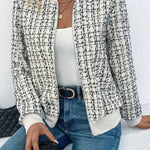 Autumn Winter Casual Long Sleeve plaid Houndstooth  zipper outwear jacket women