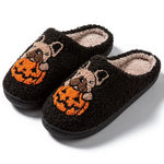 Halloween Pumpkin Dog Embroidered Slippers Cartoon Non-slip Velvet Cotton Slippers Homme Slippers for Women.