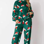 Women's Christmas Hat Pajamas Long Sleeve Trousers Suit