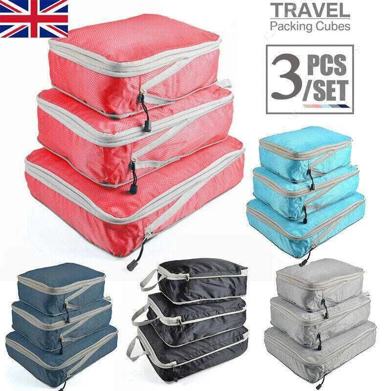 3Pcs Comp. Packing Cubes Expandable Travel Bags Organizer - Random Color - EX-STOCK CANADA