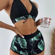 3pcs Leaf Print Bikini With Shorts Fashion Summer Beach Swimsuit Womens Clothing - EX-STOCK CANADA