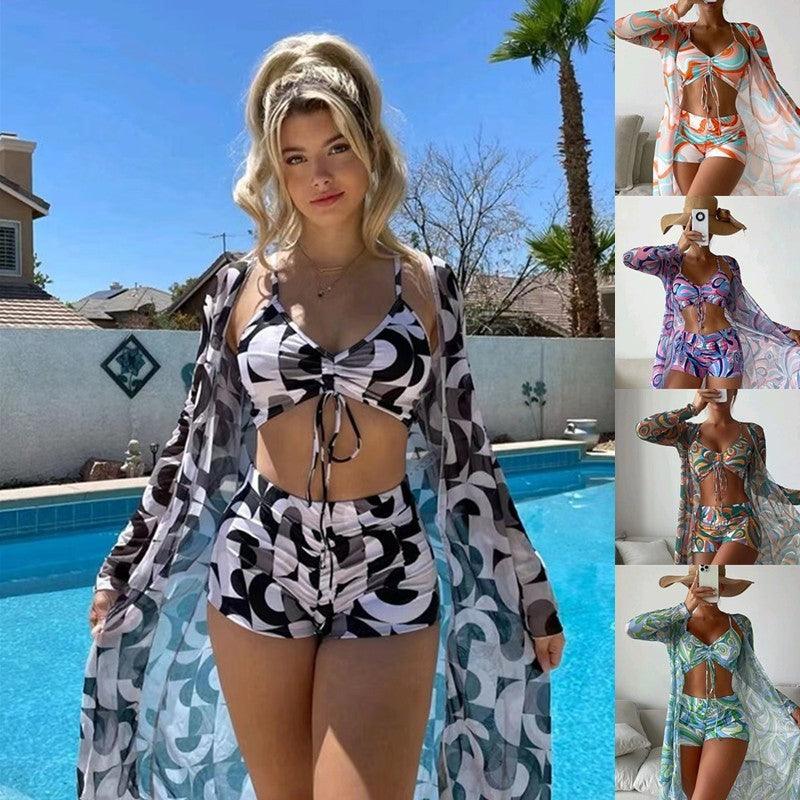 3pcs Pring Bikini With Long Sleeve Cardigan Fashion Summer Beach Swimsuit Women - EX-STOCK CANADA