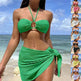 3pcs Solid Color Stripe Swimsuit Sexy Summer Beach Bikini Set Womens Clothing - EX-STOCK CANADA